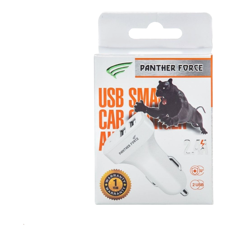 Panther Force 2.4A White Dual USB Car Charger - PF71 Panther Force 2.4A White Dual USB Car Charger - PF71